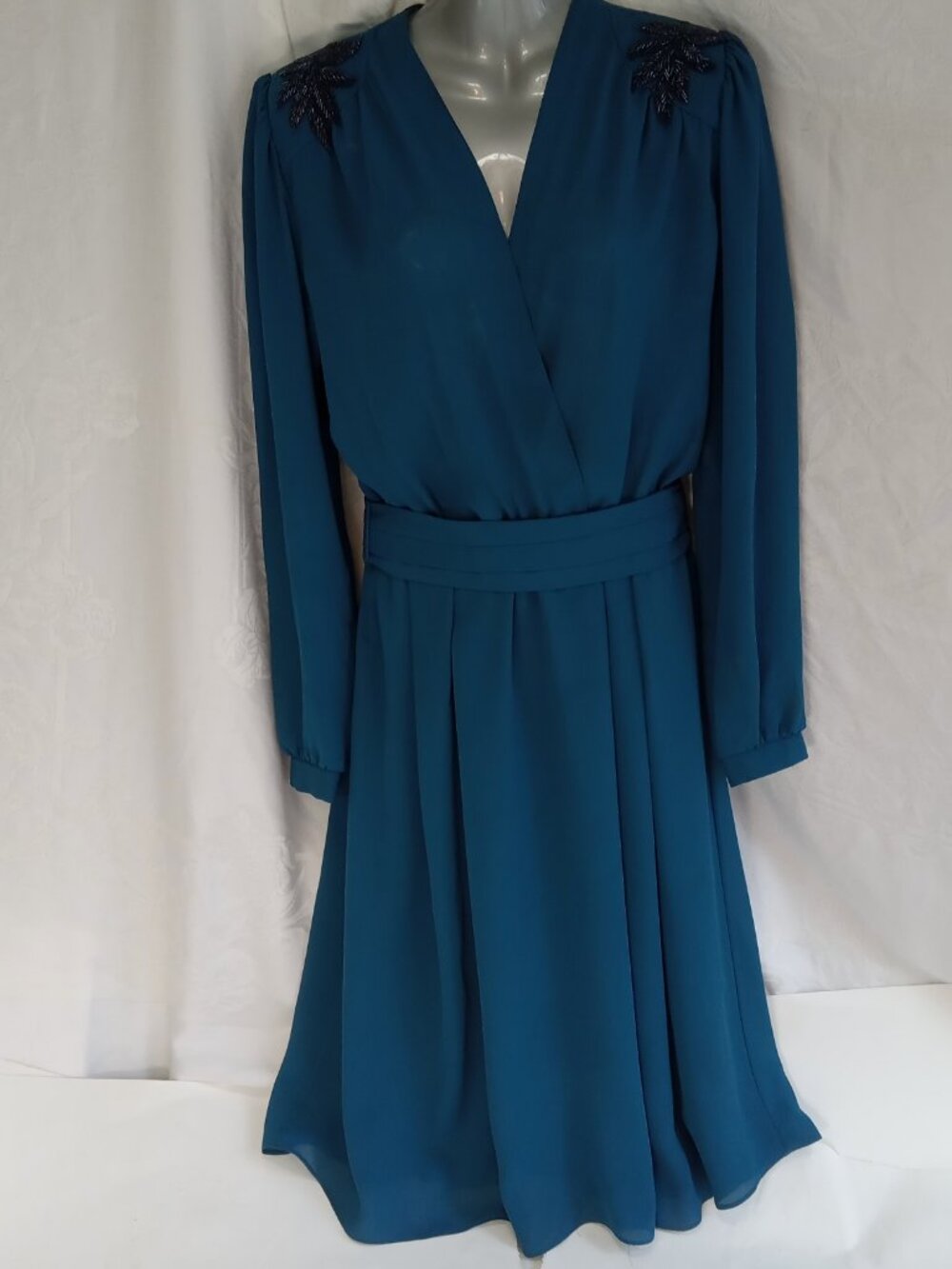 Benee Lori Ann Montreal Formal Dress Long Maxi Blue Beads Women's SIze M 1990s